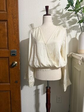 Michael Kors Cream Surplice Long-Sleeve Blouse